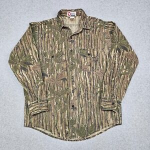 Vintage Sports Afield Shirt Mens Med Green Brown Realtree Camo Hunting 90s USA